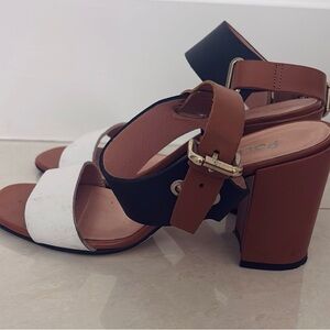 Pollini Colorblock Leather Block Heel Sandals | Made in Italy | Size 40